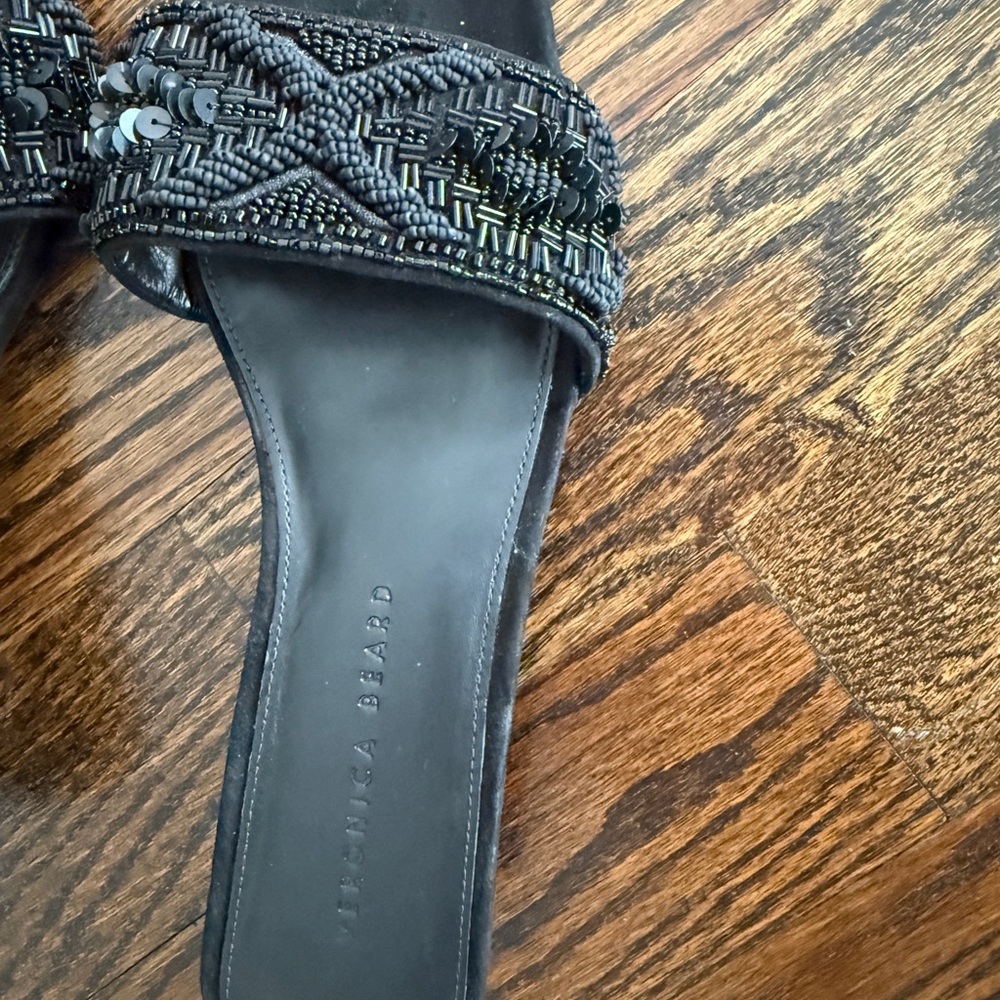 Veronica Beard Black Beaded Slide Mules - Picture 6 of 7